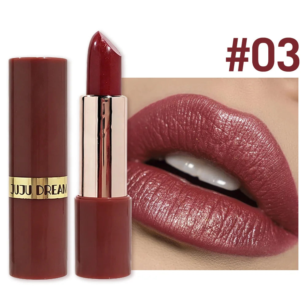 JUJU DREAM Coffee Red Rose Gold Shimmer Lipstick Metallic Glitter Qme 1 piece