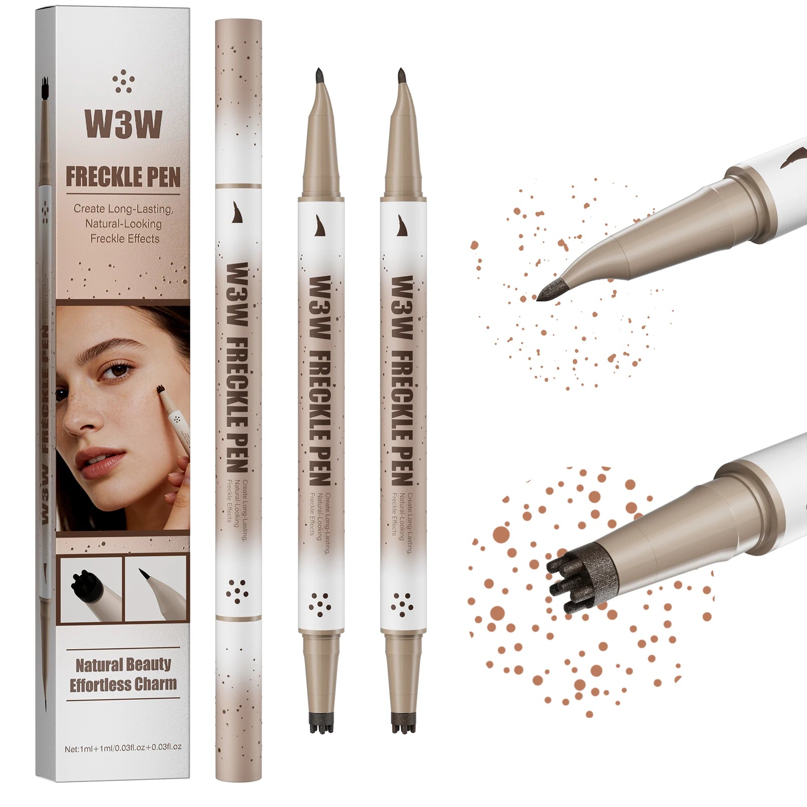 Waterproof Freckle Stamp Pen, Natural Lifelike Fake Freckle Pen, Long-Lasting Quick-Drying Smudge-Proof Makeup Pen Qme