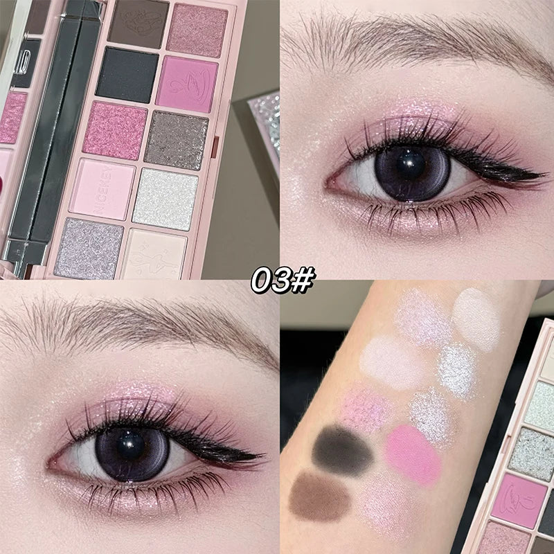 NICEKEY 10 Colors Eyeshadow Palette Purple Glitter Pearlescent Matte Nude Eye Shadow Shimmer Makeup Lasting Beauty Eye Cosmetics Qme 03
