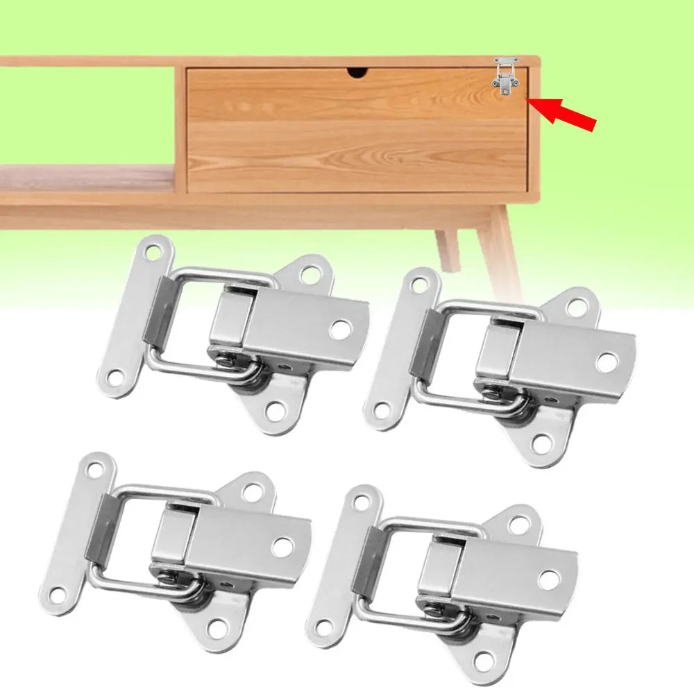 10/4PCS Stainless Steel Cabinet Latch Hasp Luggage Storage Box Fixed Toggle Clasp Toolbox Hardware Box Toggle Latch Hook Tool Qme