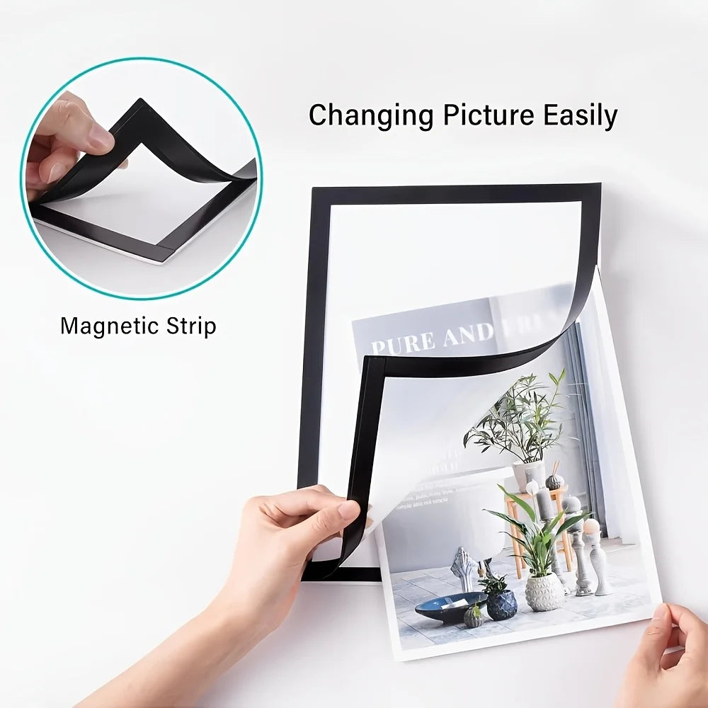 2pcs Magnetic Self-Adhesive Picture Frames - Portable Wall-Mountable Plastic Photo And Document Display Frames Qme