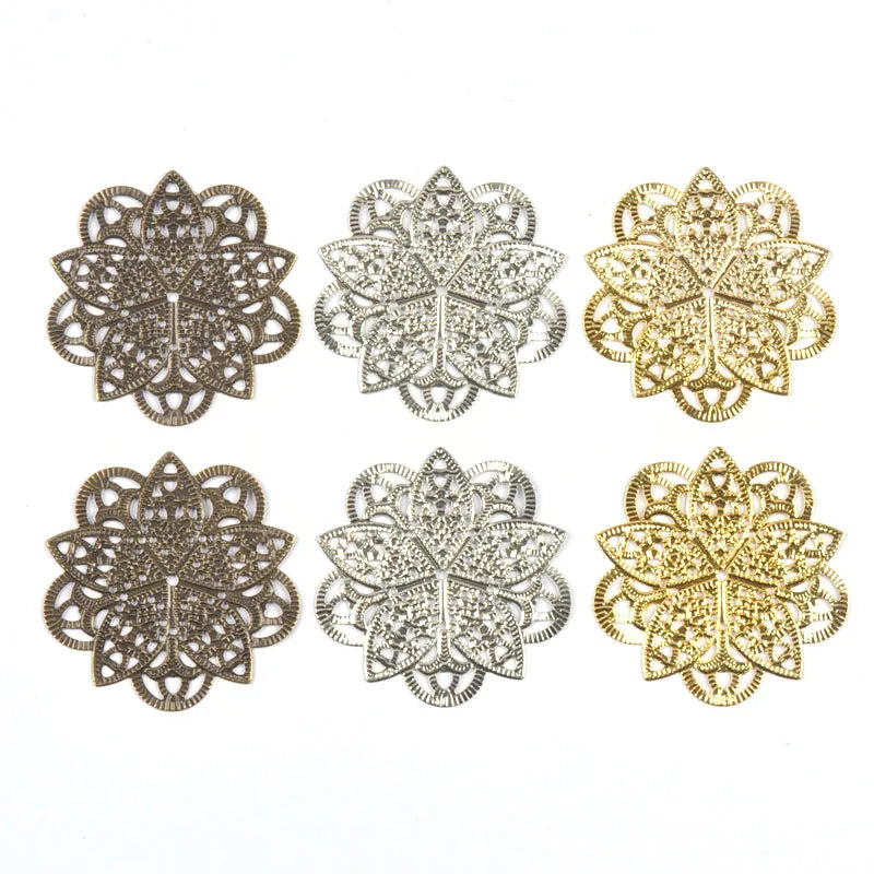 3Colors Flowers Filigree Wraps Connectors For Making DIY Jewelry Accessories Findings Scrapbook Home Decor Metal Crafts Supplies Qme