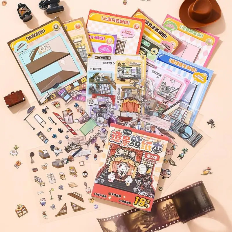 Mini Scenery Sticker Book DIY Handbook Material Miniature Scene Qme