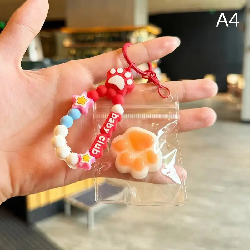 Cat Claw Stress Relief Squeeze Toy Ice Transparent Mini Keychain Cute Qme A4