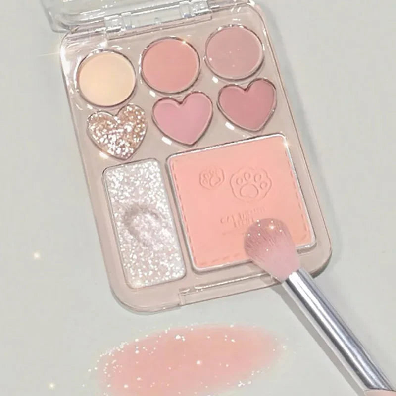 8-color Love Heart Eyeshadow Palette Pearly Glitter Shiny Highlighter Shadow Shimmer Gray Pink Blush Eyeshadow Brighten Make Up Qme