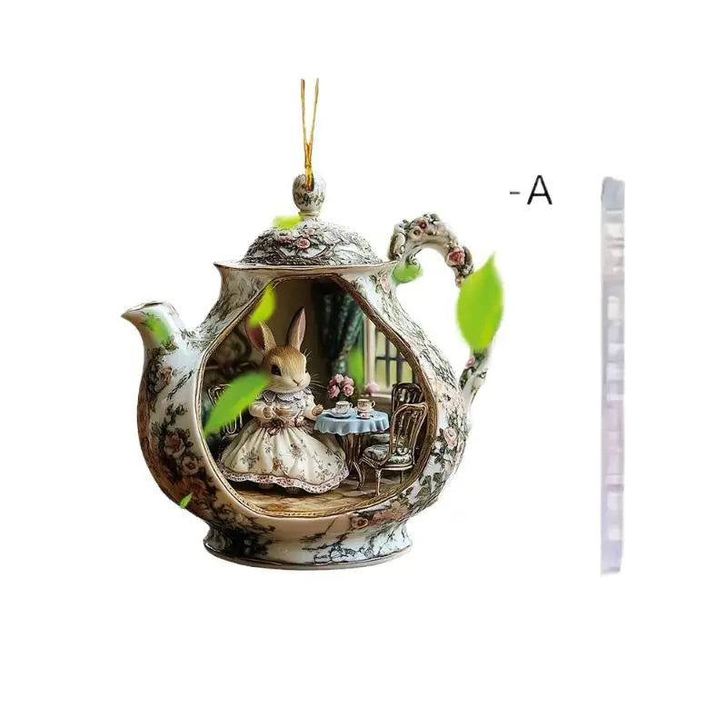 Easter Home Decor Items Rabbit Teacup Warm 2d Acrylic Pendant Qme