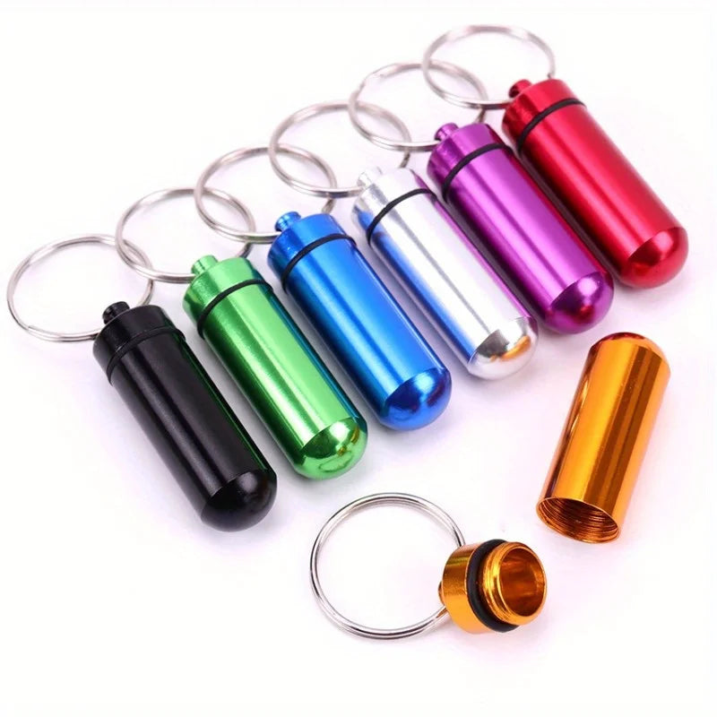 Mini Aluminum Waterproof Pill Box Keychain Portable Medicine Container for Outdoor Travel Emergency Storage Qme