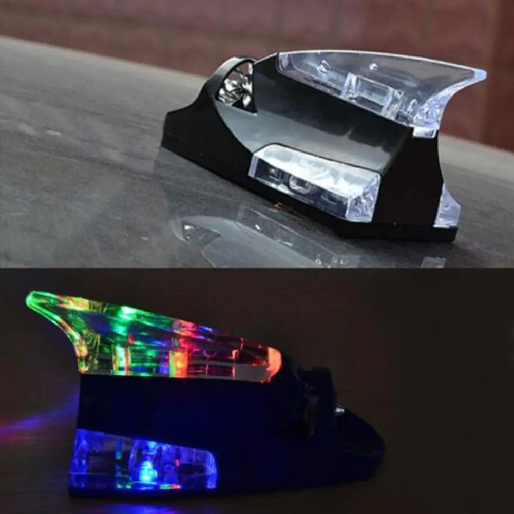NEW Car decoration antenna shark fin wind light roof modification decorative light wiring free solar warning light Accessories Qme