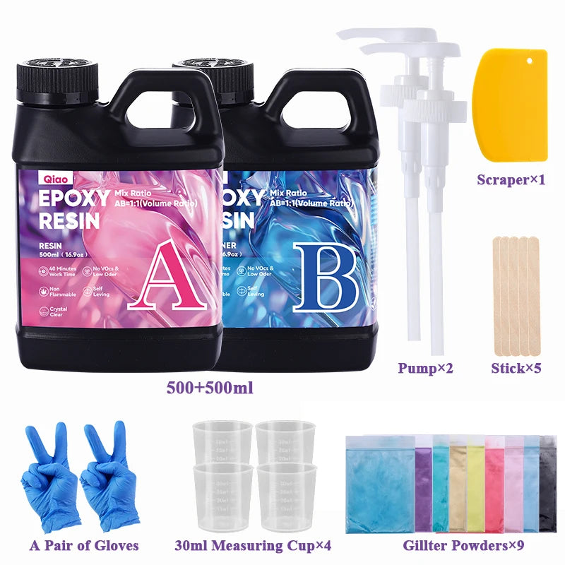 Ultra Clear Fast-Drying Epoxy Resin– 1:1 Ratio, Heat Resistant Resin for Resin Crafts, Wooden Countertops & Creative Projects Qme 500ml 500ml kit