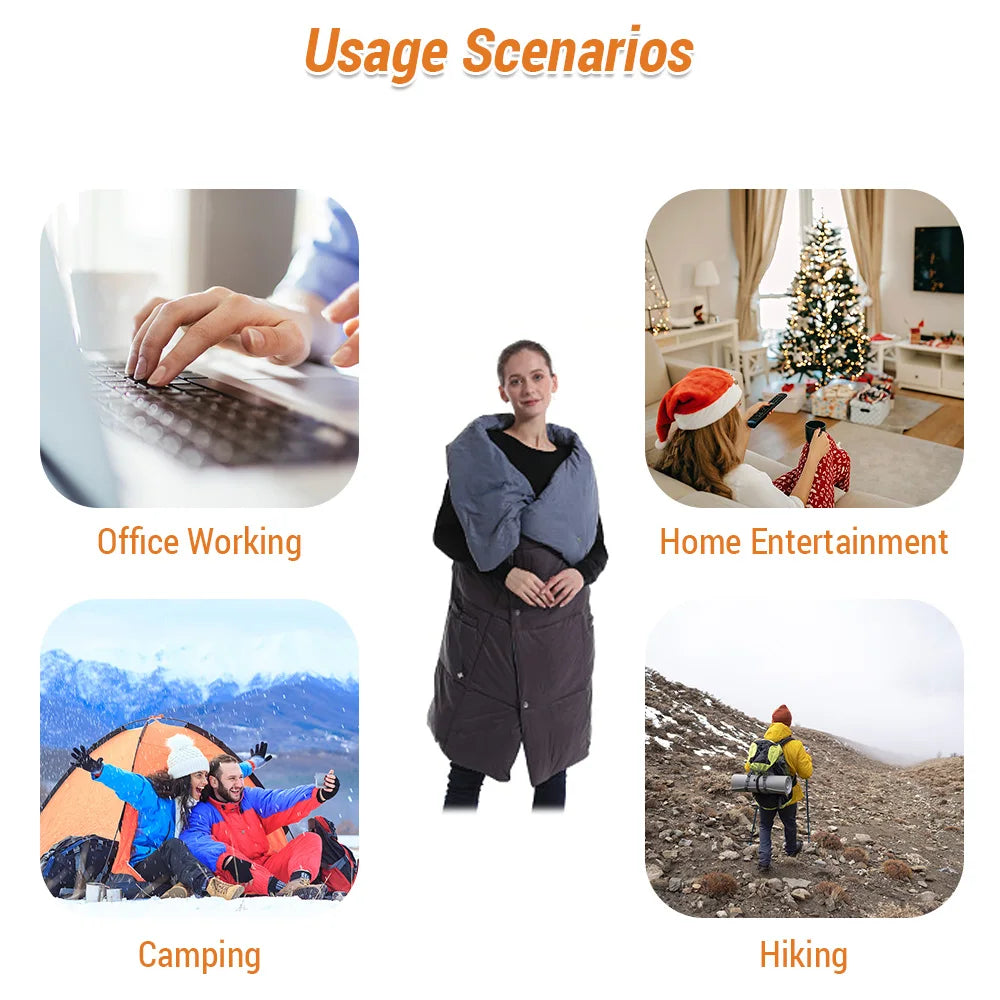 Warmer Blanket USB Electric Blanket Soft Fast Heating Shawl Blanket 3 Levels Heated Vest for Outdoors Camping Qme