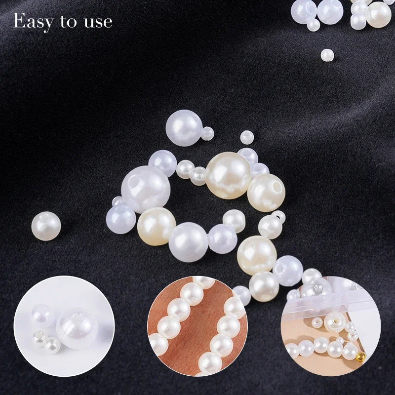 800pcs Artificial Faux Pearl Resin Beads Kit Round Pearl Beads Loose Bracelet Pearls With Hole For DIY Craft Necklaces Jewelry Qme