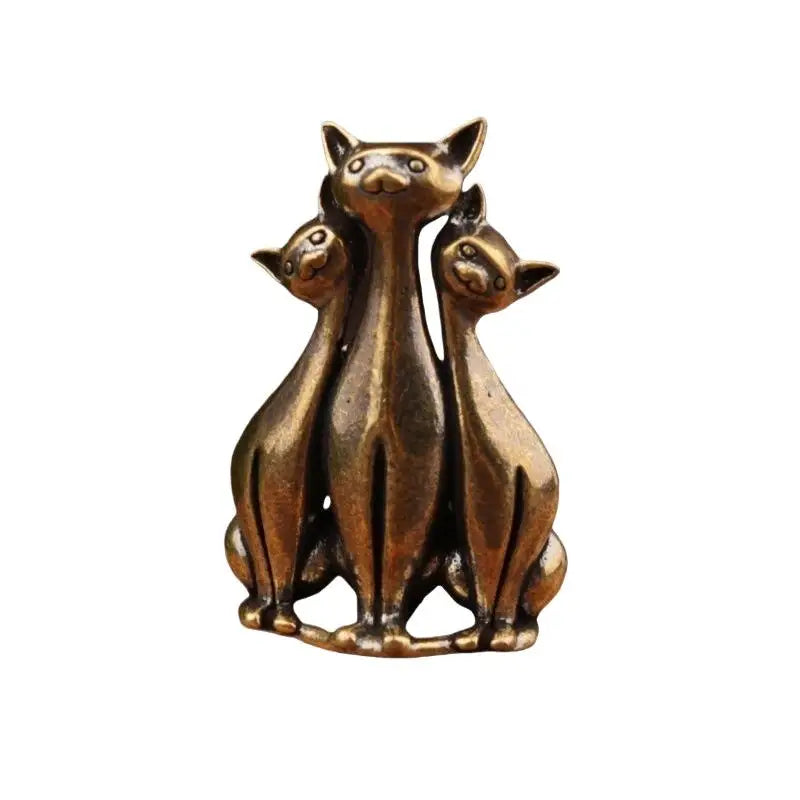 Brass Cat Ornaments Cute Miniature Statue Pure Copper Animal Qme