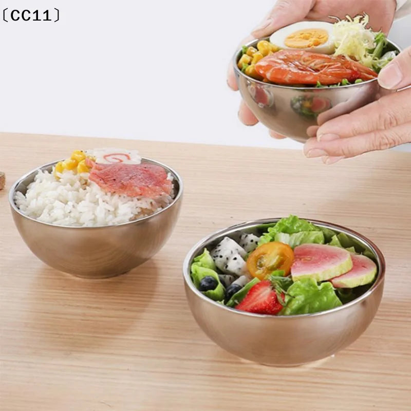 Stainless Steel Threaded Rice Bowl Dough Round Soup Double Layer Qme