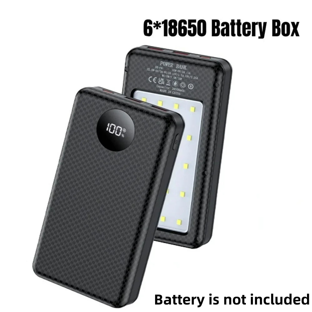 Multifunctional 6 Slots 18650 Battery Holder DIY Mobile Power Shell 10W Fast Charging LED Lamp Outdoor Portable Charger Case Qme