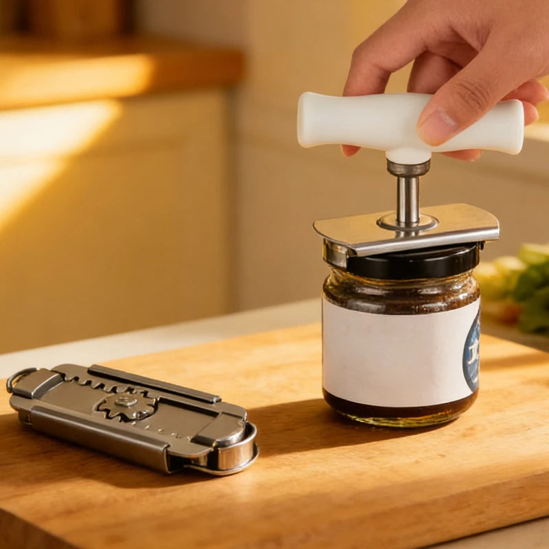 Adjustable Rotating Stainless Steel Can Opener Labor-Saving Jar & Bottle Opener Multifunctional Household Kitchen Tool Qme