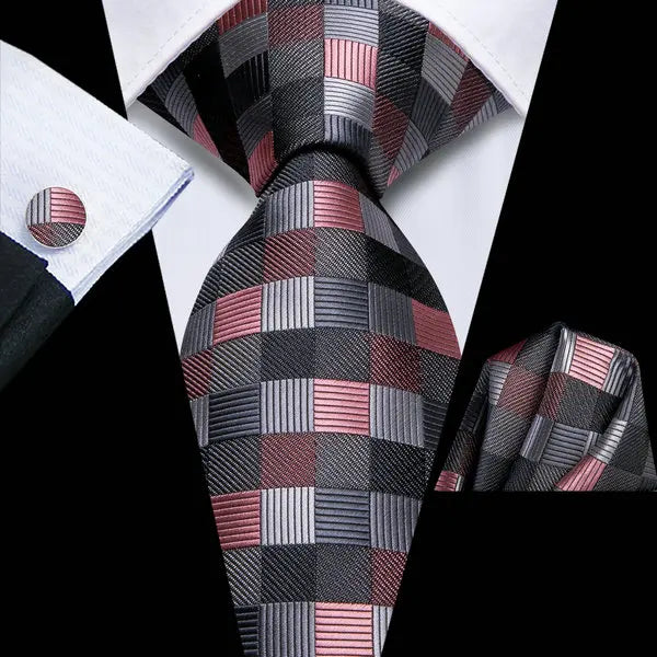Professional Mens 3-Piece Suit Necktie Pocket Square Cufflinks Qme DPTH-HT-LDSN3986