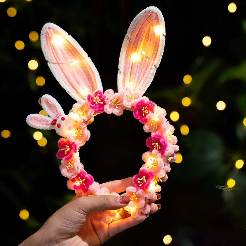 Handmade Bunny Headband Glowing Twisted Stick Rabbit Hair Hoop Luminous Dual Use Glowing Headwear Mid-Autumn Festival Qme Style 1