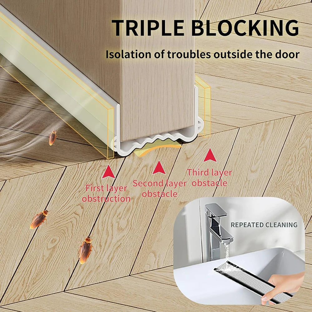 1-4pcs Cuttable Weather Stripping Snap-in Installation Door Bottom Gap Seal Strip with Acoustic Foam Brush Triple Windproof Qme