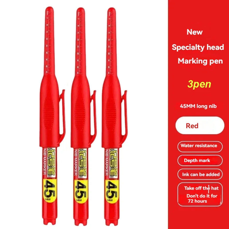 1- Waterproof Deep Hole Marker Pens Long Nib Head Carpenter Pen Black