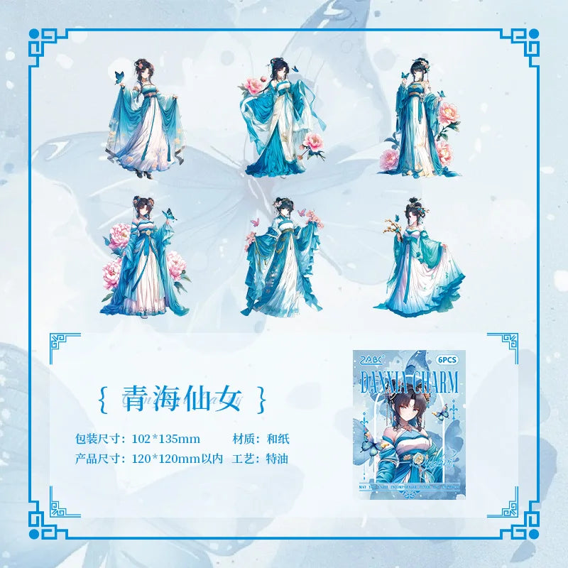 6 Sheet Chinese style Cartoon Characters Stickers Package Scrapbooking Office Aesthetic Decorative School Stationery Supplies Qme D