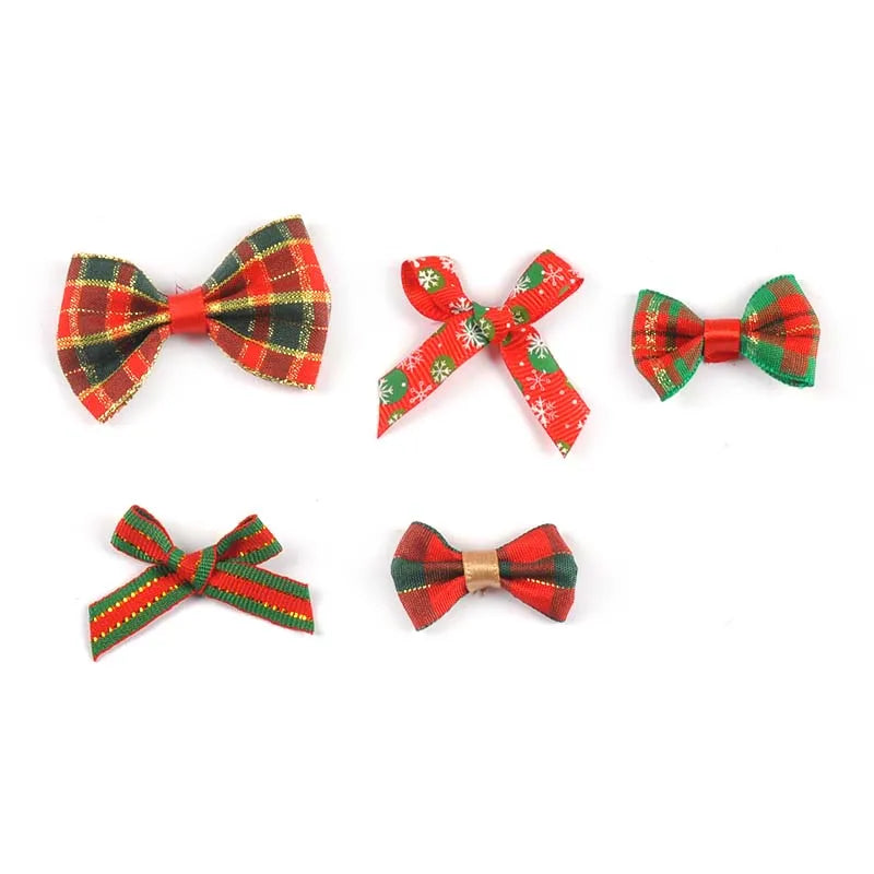 30Pcs 23-57mm Mixed Christmas Bows For Gift Flower Craft Decor Bowknot Ribbons Handmade Accessory Home Xmas Party DIY Supplies Qme