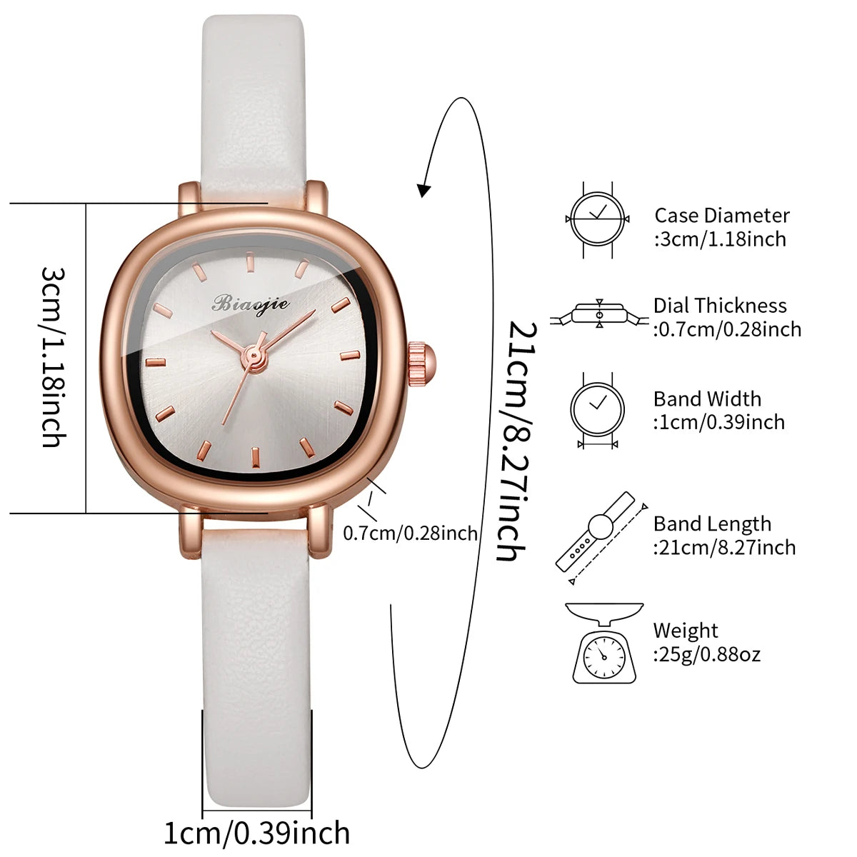 Women's Rose Gold Watch and Jewelry Combo Set, White Dial Watch + White Heart Bracelet + Necklace + Earrings, Perfect Gift Qme