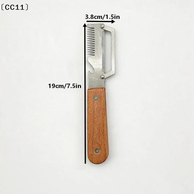 Stainless Steel Vegetable Peeler Wooden Plastic Handle 3-in-1 Fruit Qme