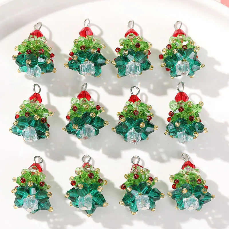 5Pcs 3D Beaded Christmas Tree Crystal Charms for DIY Crafts Christmas Keychain Bracelet Necklace Earring Jewelry Making Supplies Qme