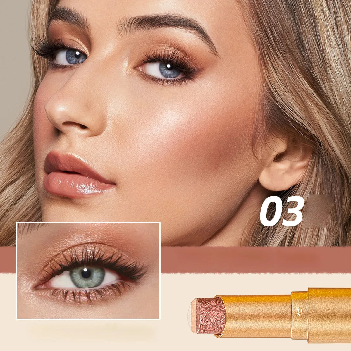 Three Eye Shadow Stick Waterproof Sweat Resistant Easy Apply Suitable Qme 03