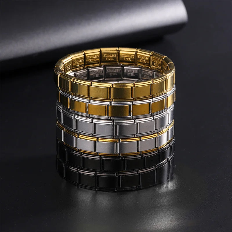 Wholesale Italian Charm Link Stainless Steel Golden Bracelet for Woman Men DIY Making 9mm Bead Silver Color Retro Bangle Jewelry Qme