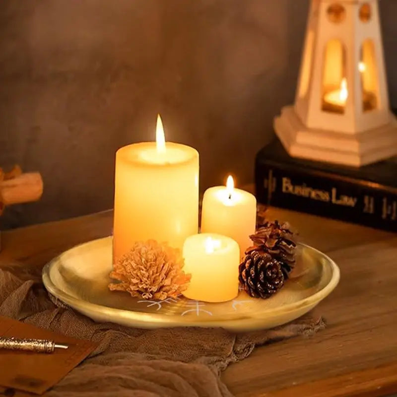 14cm Stainless Steel Plate Candlestick Ceremonial Ornament Engraving Plate Nordic Compass Crystal Storage Round Plate Qme