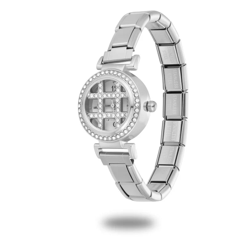 Fashion Women's Stainless Steel Round Shiny Zircon Watch DIY Width
