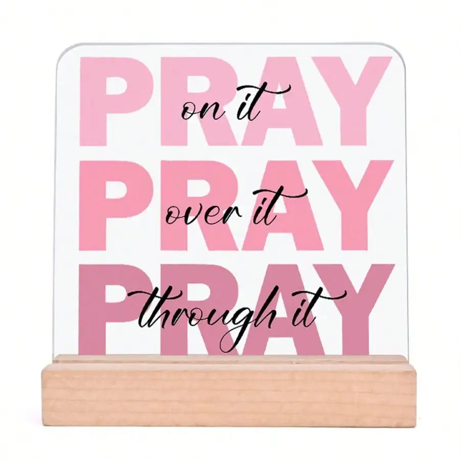 Reflect Pray Acrylic Table Plaque Wood Stand Motivational Room Qme 1pc