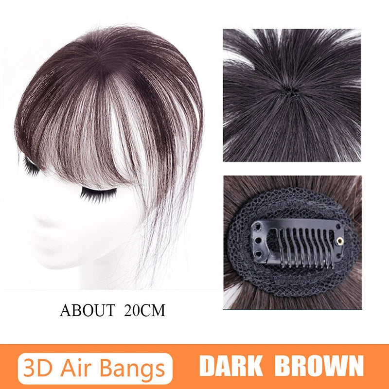 French Synthetic Fake Bangs Wig Hair Natural Hairpiece Extensions Qme Dark brown