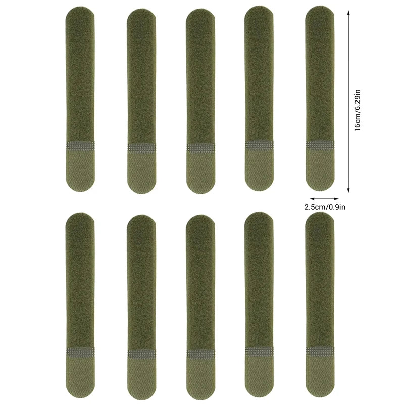 10pcs Nylon Straps Cable Ties Strap Webbing Organizer Fix Hook Loop Grip Wrapping Cord Reusable Backpack Fastener Buckle Qme 25x160mm Army green