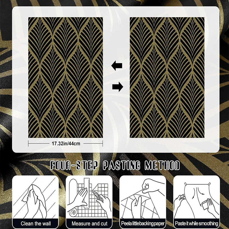 KALYNN Black Gold Art Deco Self Adhesive Wallpaper Geometric Pattern Qme