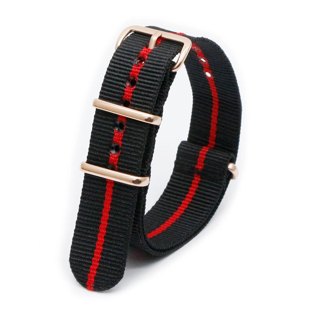High Quality Luxury Striped Nylon Smart Watch Strap 18MM 20MM 22MM Gold Square Buckle Wear-resistant Woven Strap Qme