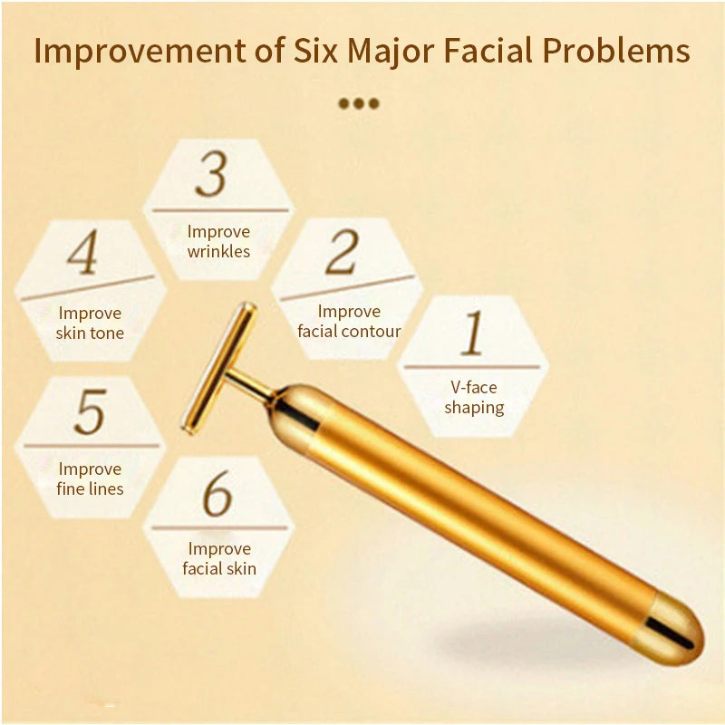 24K Gold Roller Vibrating Facial Massager Slimming Skin Beauty Pulse Qme