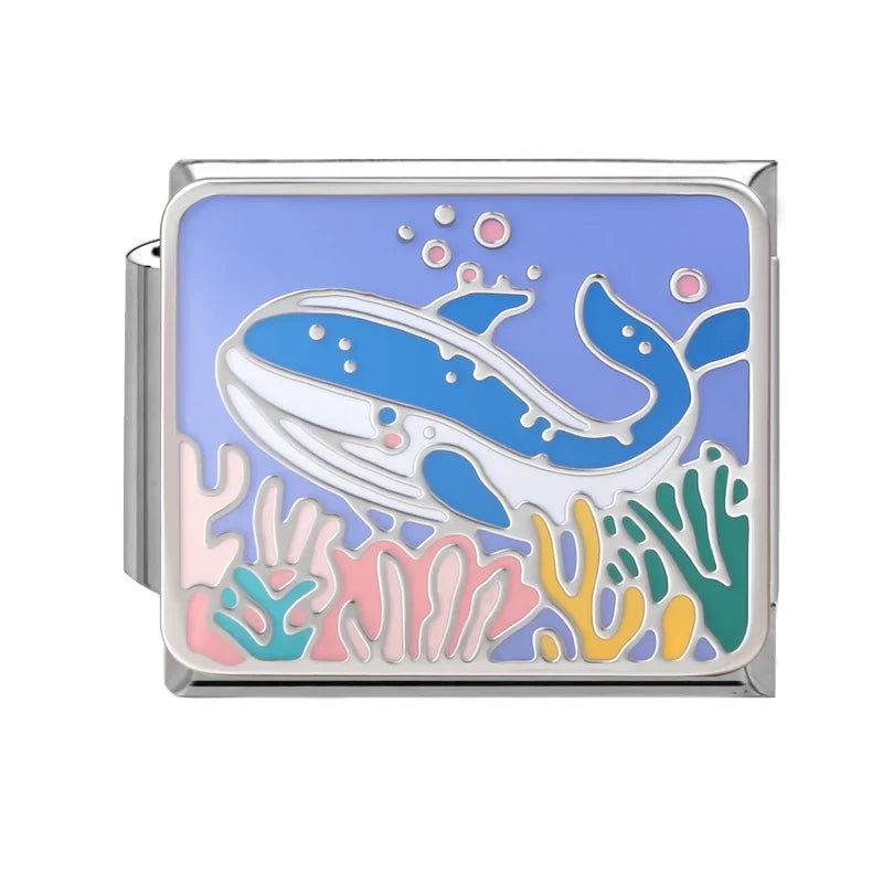 2026 New Summer Ocean Theme Crab Fish Italian Charms Link 9mm Golden Modular Bracelet Stainless Steel DIY Gift Jewelry Wholesale Qme Style 6