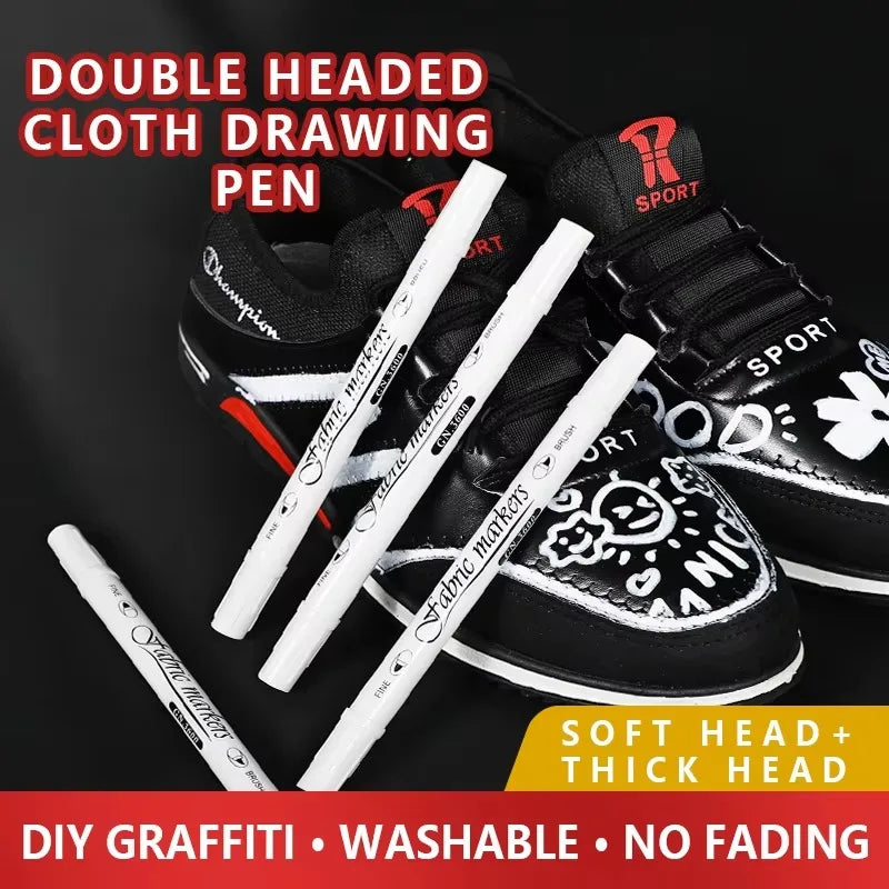 1-6pcs Waterproof Double Tip White Paint Marker Pens,for Fabric Shoe Clothes DIY Art Graffiti Hand-Painted Stationery Supplies Qme