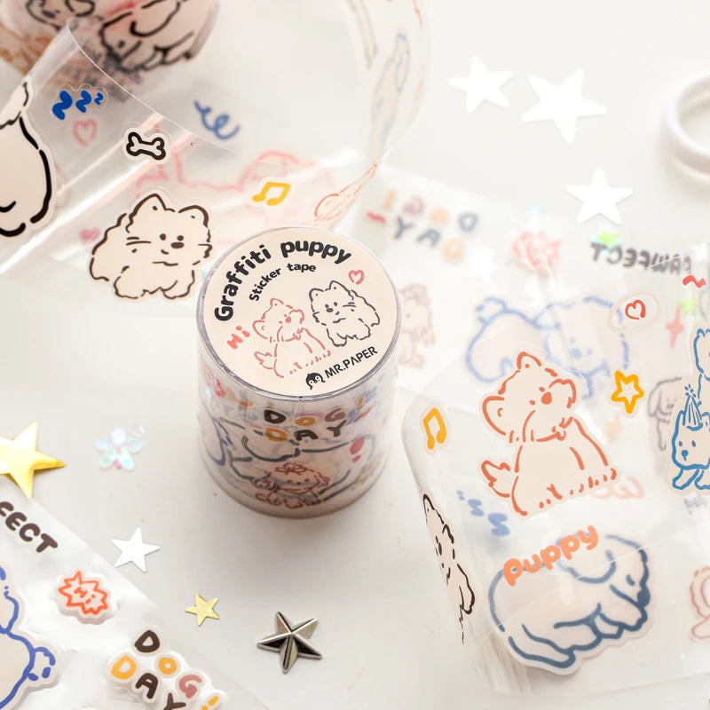 2m/Roll Cute and adorable pets Washi Tape Landscaping PET Masking Tapes Journal Collage Aesthetic DIY Cards Aesthetic Stationery Qme
