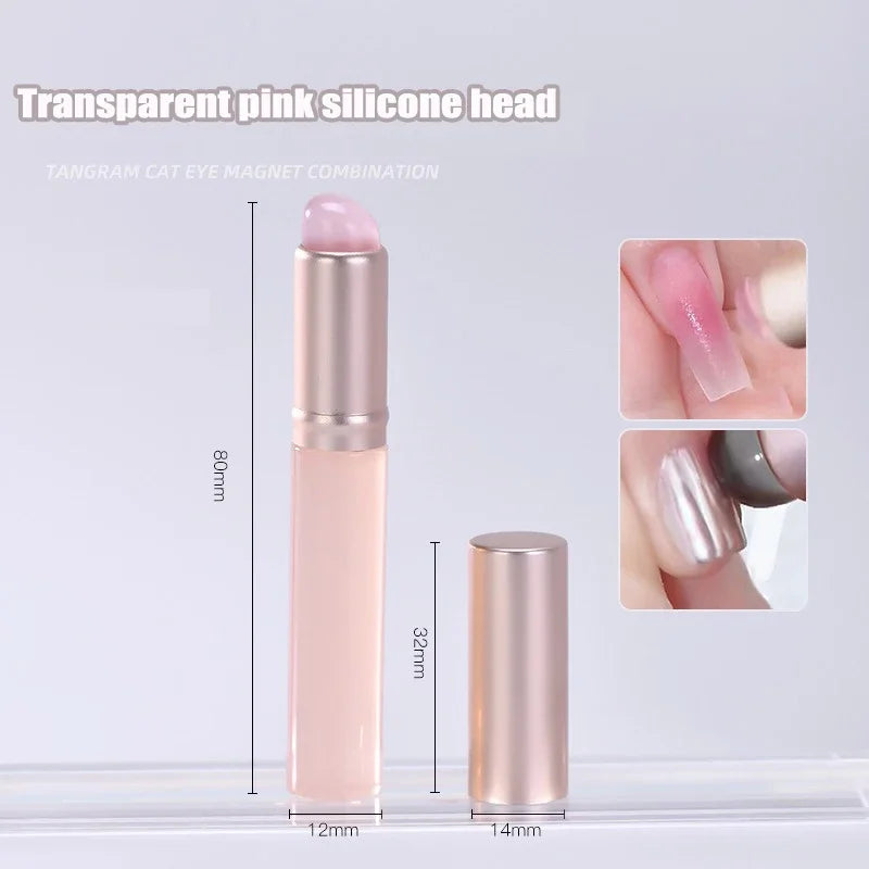 Jelly Pink Nail Art Silicone Brush Reusable Mirror Powder Pigment Applying Manicure Tool Soft Q-elastic Smudge Nail Brush Stick Qme Pink