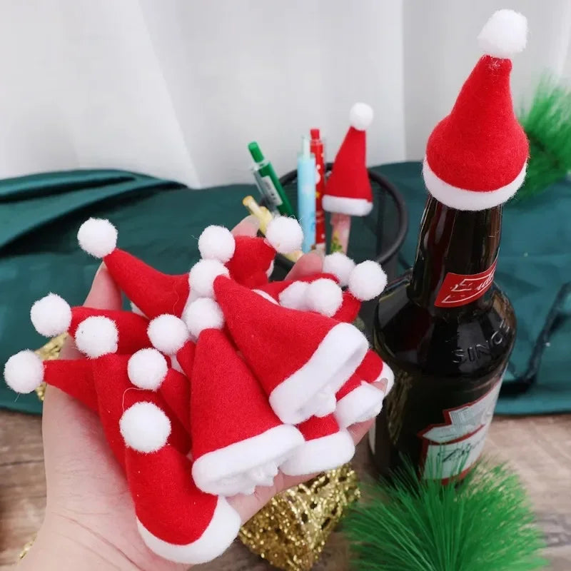 Mini Santa Hat Wine Bottle Covers Non-Woven Fabric Lollipops Caps Christmas Bottles Holder Kitchen Tableware Dinner Decoration Qme
