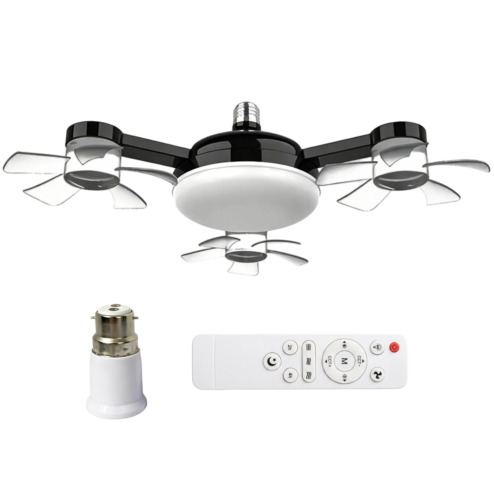 Smart E27 Ceiling Fan Light Remote Dimming Silent LED Drone Ceiling Lamp Home Decor Bedroom Dining Living Room Study Fan Lamp ﻿ Qme Black 3 Head B22