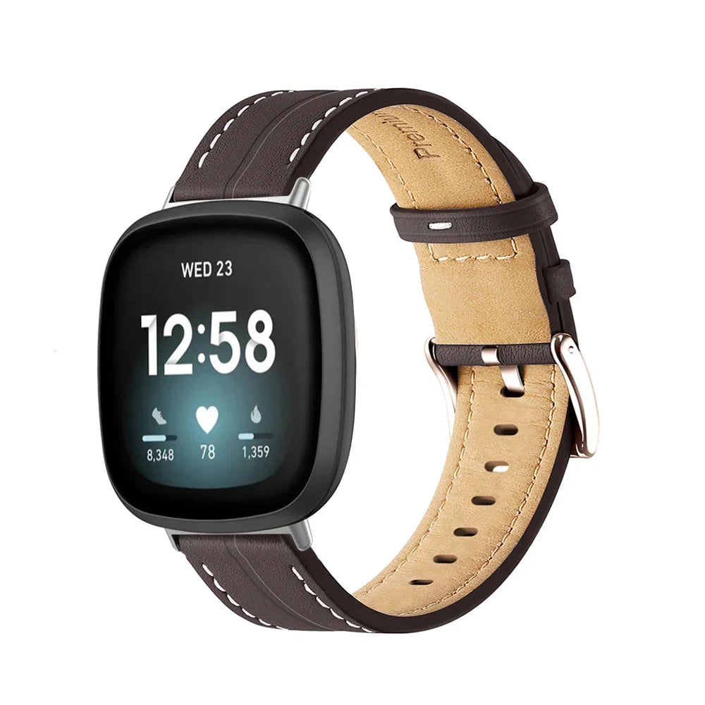 Genuine Leather Strap For Fitbit Versa 2 Lite Band Smart Watch Bracelet For Fitbit Versa 3 4 Sense 2 Correa Watchband Pin Buckle Qme Coffee For Fibit Versa 3