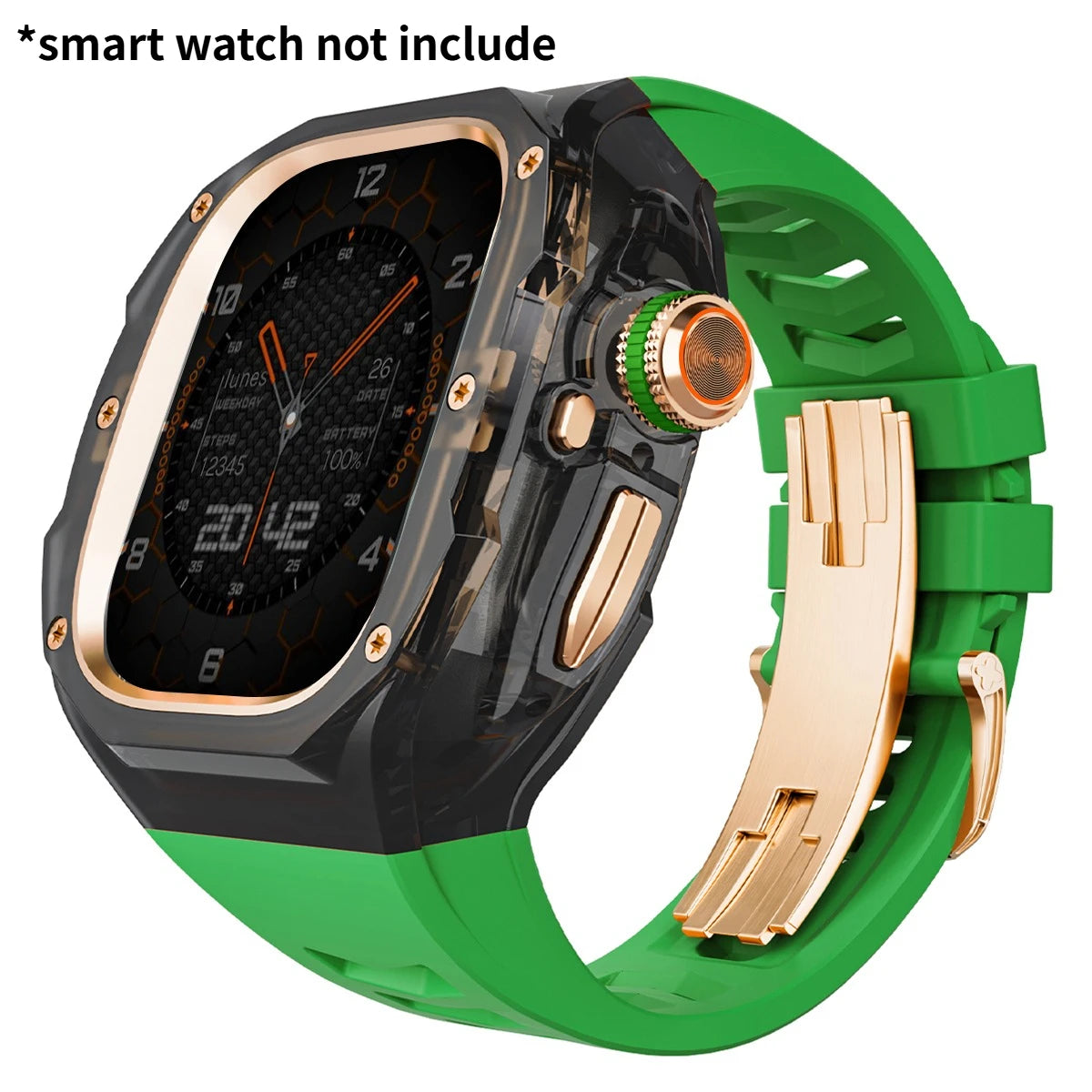 Refit Mod For Apple Watch Ultra 3/2 49mm Transparent Case Silicone Band Refit Kit For iWatch Series 11 Metal Butterfly Buckle Qme GrBRG 49mm-For ultra 3 2 1