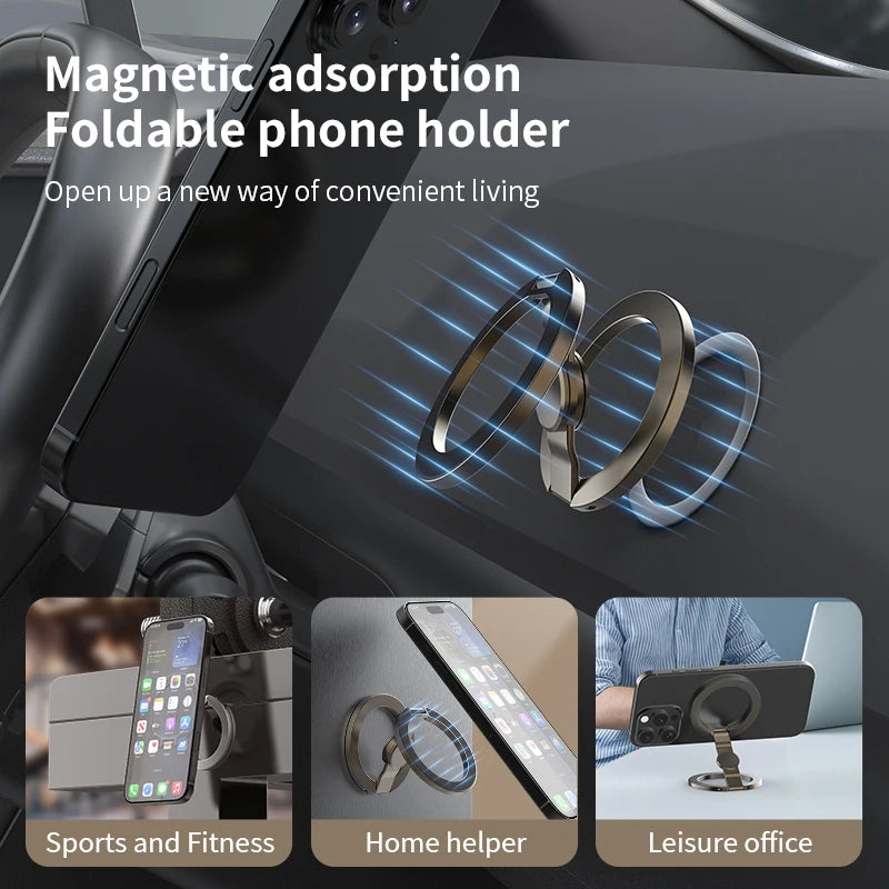 Foldable Double-Sided Mobile Phone Holder for iPhone 17 16 15 14 13 Portable 360° Rotation Stand with Strong Magnet Finger Grip Qme