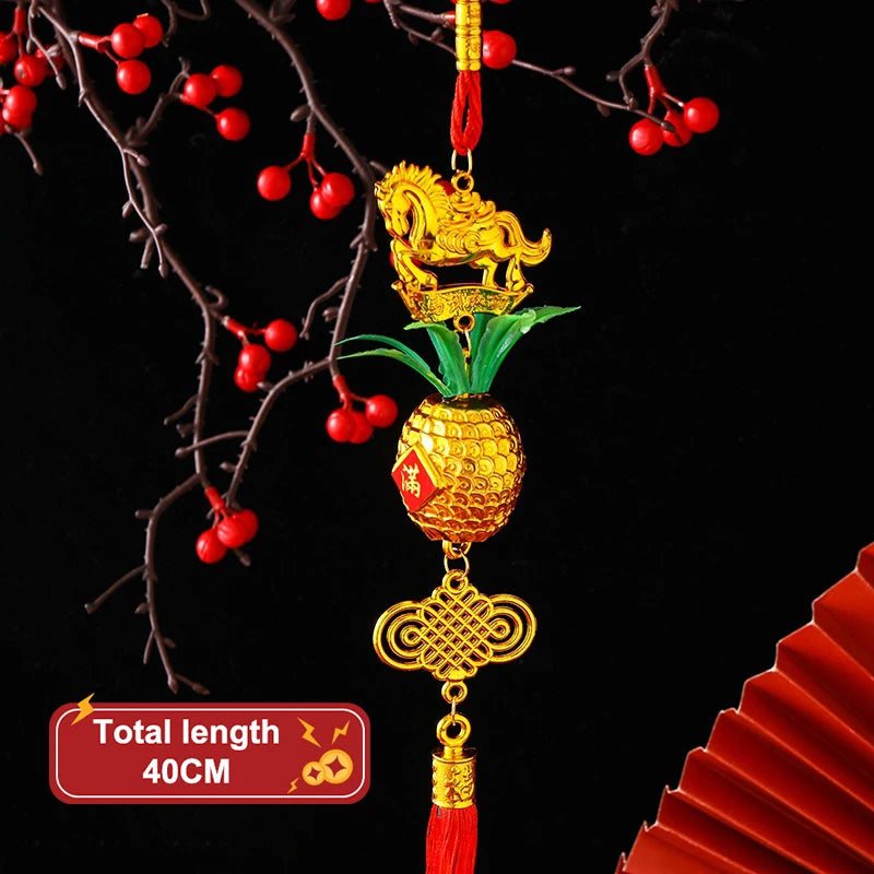 Chinese Year 2026 Celebration Decor Horse Red Gold Pineapple Hanging Qme A2