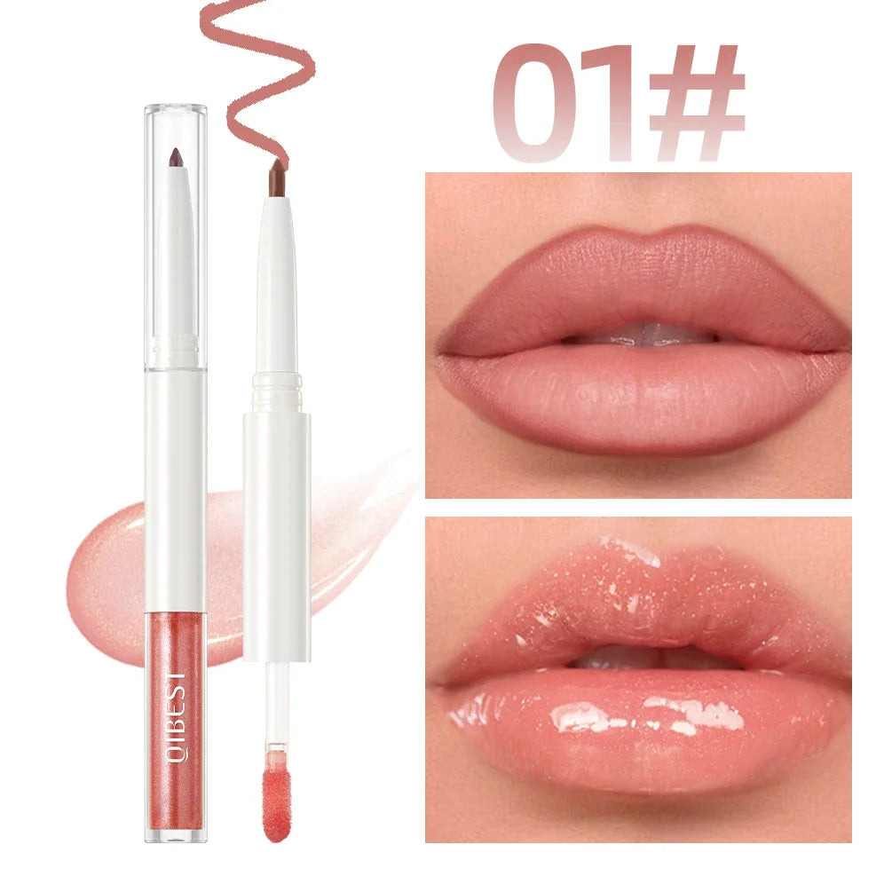 QIBEST Velvet Brown 2 In 1 Lip Liner Pencil Lipgloss Moisturizing Cherry Red Lip Liner Lip Contour Pen Makeup Women Lip Glaze Qme 01