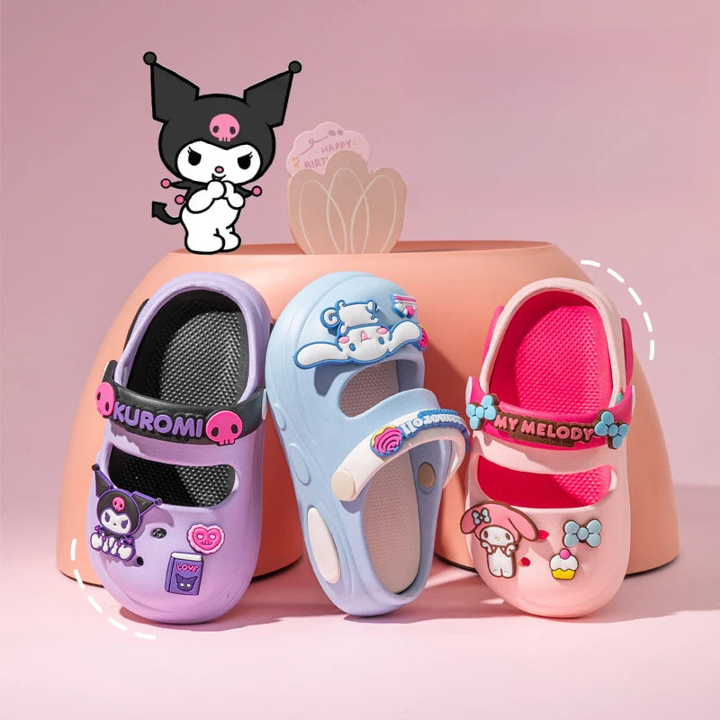 Hello Kitty Kuromi Cartoon Hole-Patterned Shoes Cute, Non-Slip Slippers for Students Beach and Outdoor Sandals Qme